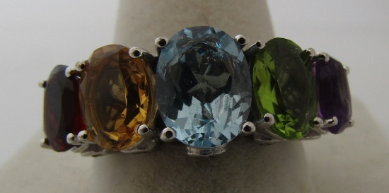 AMETHYST PERIDOT TOPAZ GARNET RING STERLING SILVER