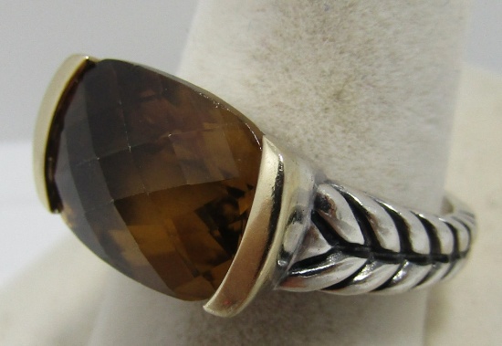 GOLDEN TOPAZ RING 14K  GOLD & STERLING SILVER SZ 7