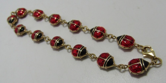 3D ENAMEL LADYBUG LINK BRACELET 14K GOLD