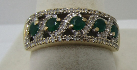EMERALD DIAMOND BAND RING 10K GOLD