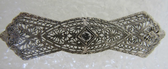 14K GOLD PIN VS DIAMOND FILIGREE BROOCH ANTIQUE