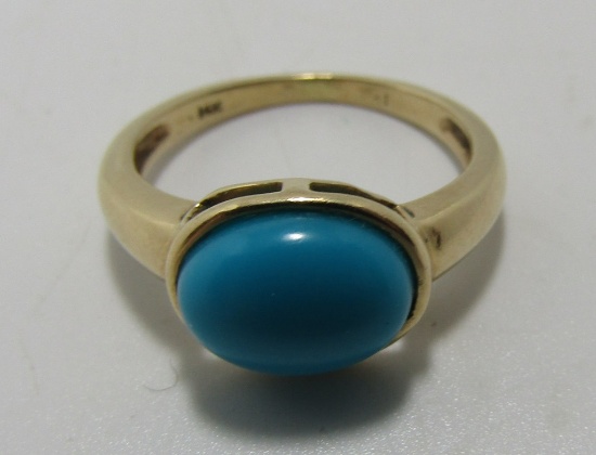 PERSIAN TURQUOISE RING 14K GOLD SIZE 6 1/2