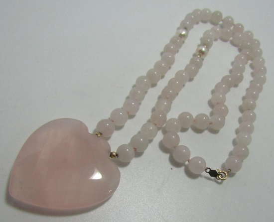 19"STRAND ROSE QUARTZ PEARL 14K GOLD BEAD NECKLACE
