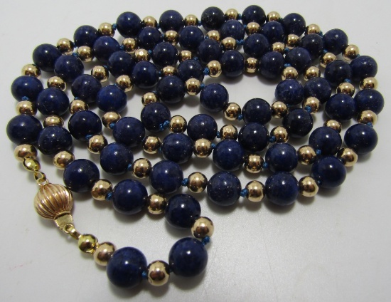 32" STRAND LAPIS LAZULI 14K GOLD BEAD NECKLACE