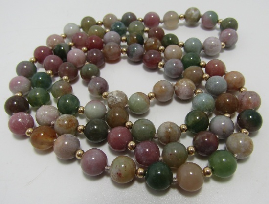 30" JADE NECKLACE 14K GOLD 8MM BEADS JADEITE