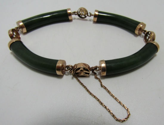 RBC GREEN JADE BRACELET 14K GOLD JADEITE