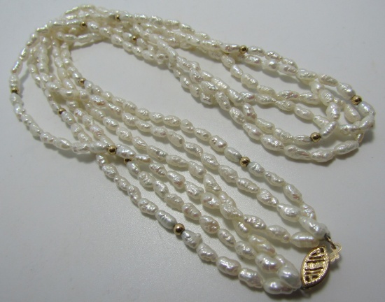 23" TRIPLE STRAND PEARL NECKLACE 14K GOLD