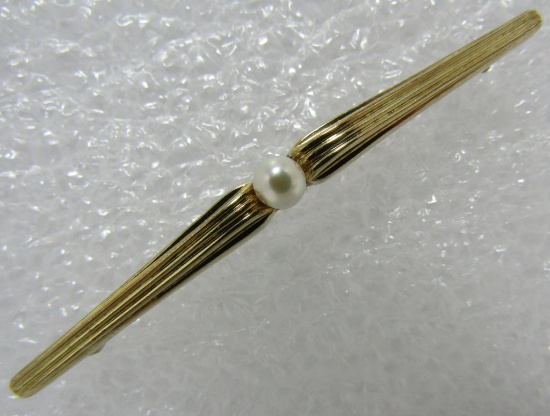 .333 GOLD 4.6MM PEARL PIN 8K ANTIQUE BROOCH