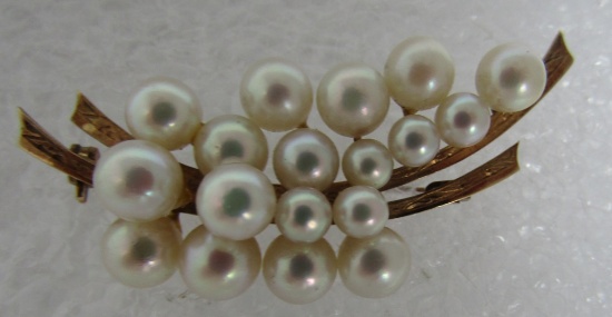 18 PEARL PIN 14K GOLD BROOCH 8.4 GRAMS
