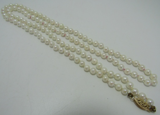 26" PEARL NECKLACE 14K GOLD 5MM STRAND