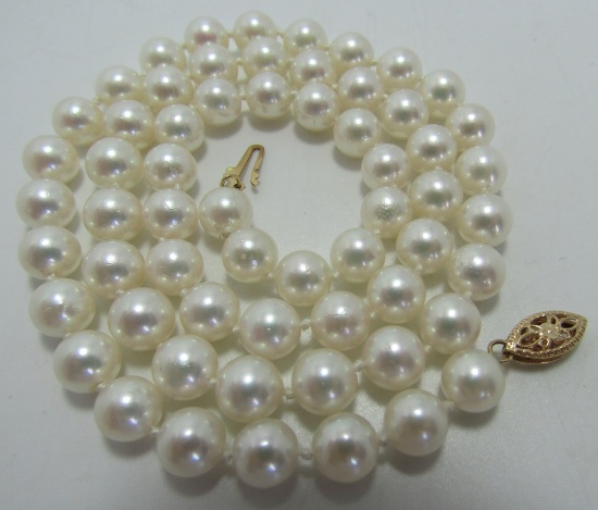 19" PEARL STRAND 14K GOLD NECKLACE 6.5MM