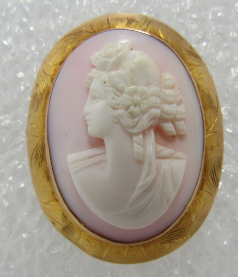 ANGEL SKIN CAMEO PIN & PENDANT 10K GOLD BROOCH
