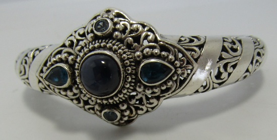 SAPPHIRE TOPAZ SARDA CUFF BRACELET STERLING SILVER