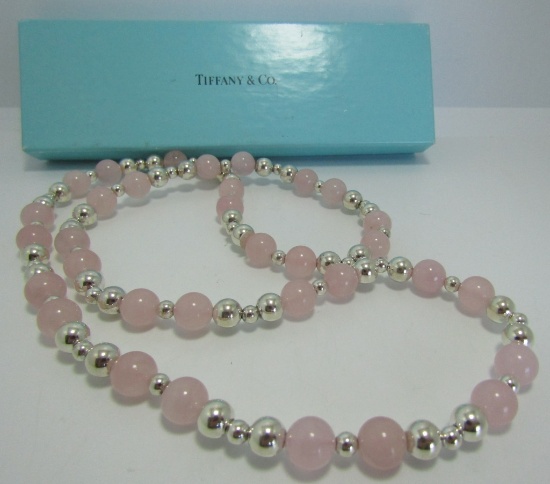 TIFFANY & CO ROSE QUARTZ NECKLACE STERLING SILVER