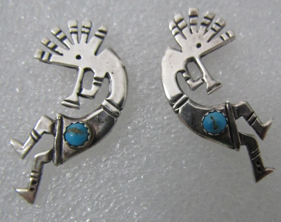 KOKOPELLI TURQUOISE EARRINGS STERLING SILVER