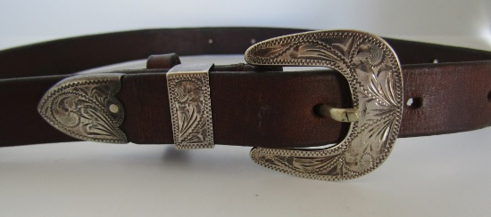 3PC STERLING SILVER BELT BUCKLE SET MEXICO 214
