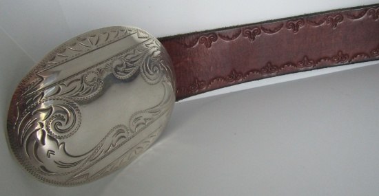 COWGIRL BOY BELT BUCKLE STERLING SILVER ENGRAVED