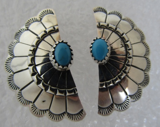 RB TURQUOISE EARRINGS STERLING SILVER CONCHO