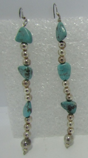 TURQUOISE EARRINGS STERLING SILVER NAVAJO PEARL A