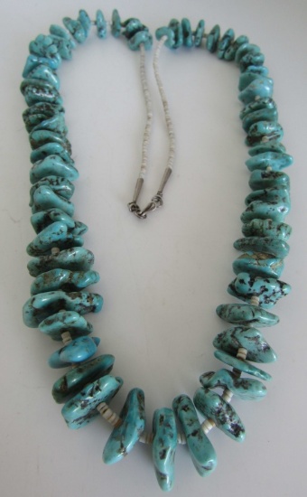 31" TURQUOISE BEAD NECKLACE STERLING SILVER
