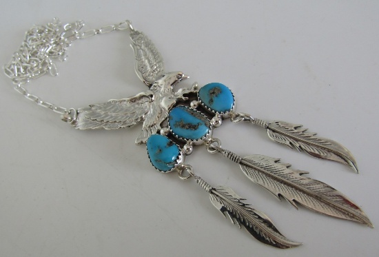 EAGLE TURQUOISE NECKLACE STERLING SILVER FRANCISCO