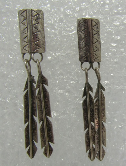 CONCHO FEATHER EARRINGS STERLING SILVER