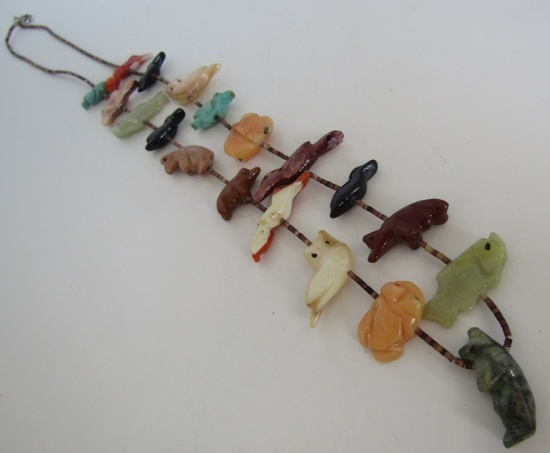 19 FETISH STONE CARVED NECKLACE HEISHI BEAD ZUNI