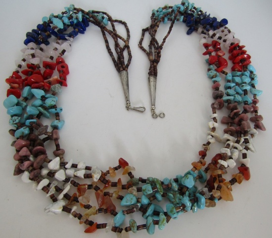 5 STRAND TURQUOISE NECKLACE LAPIS CORAL 29"RAINBOW
