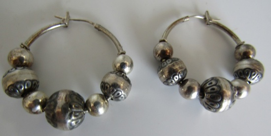 NAVAJO PEARL EARRINGS STERLING SILVER BEADS HOOP