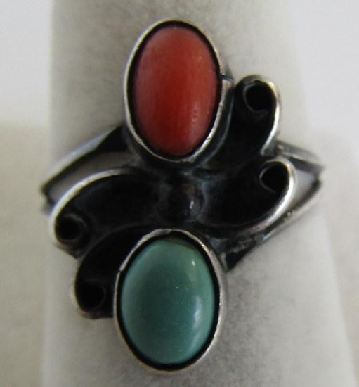 TURQUOISE CORAL RING STERLING SILVER