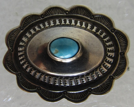 EN CONCHO TURQUOISE PIN STERLING SILVER BROOCH