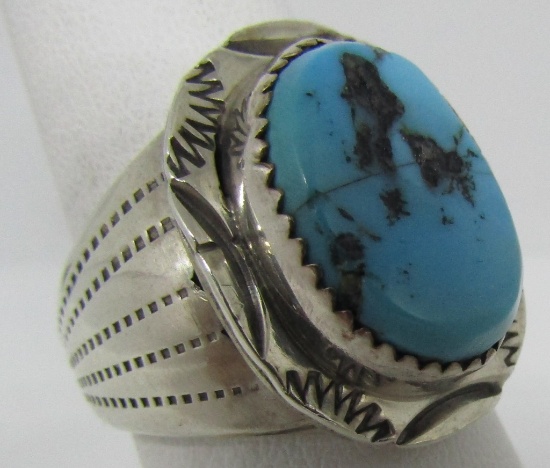 S. RAY TURQUOISE RING STERLING SILVER NAVAJO