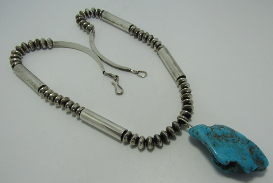 102GRAMS NAVAJO PEARL BEAD NECKLACE STERING SILVER