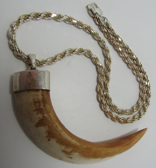 120GR 5" TUSK 24"CHAIN NECKLACE STERLING SILVER