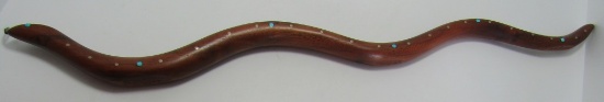FETISH CARVED WOOD SNAKE TURQUOISE SILVER INLAY