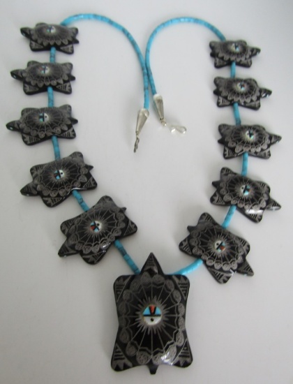 DILBERT GASPER INLAY TURQUOISE NECKLACE STERLING