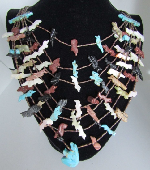 7 STRAND FETISH NECKLACE TURQUOISE ZUNI CARVED