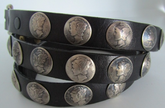 31 US SILVER MERCURY DIME COIN BELT 34"-38"
