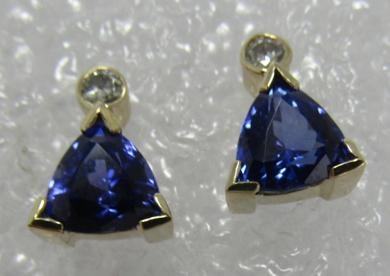 TANZANITE DIAMOND EARRINGS 14K GOLD 4 CARATS