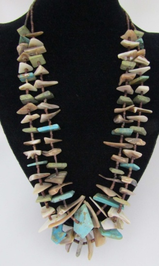 28" TURQUOISE HEISHI NECKLACE STERLING SILVER