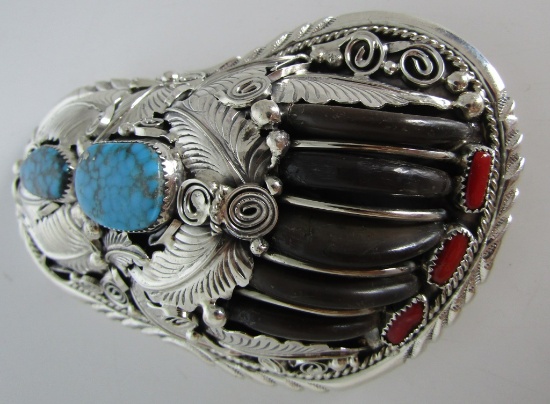 NAVAJO BEAR CLAW BELT BUCKLE STERLING SILVER