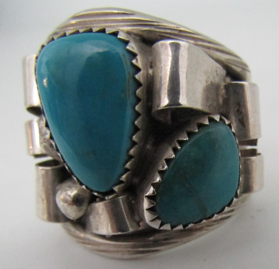 TURQUOISE RING STERLING SILVER SIZE 11