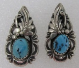 TURQUOISE EARRINGS STERLING SILVER SQUASH BLOSSOM