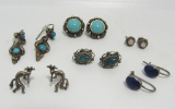 6 PAIRS ALL STERLING EARRINGS TURQUOISE LAPIS LOT