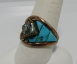 ABALONE TURQUOISE COBBLESTONE GOLD & STERLING RING