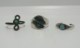 THREE SMALL TURQUOISE STERLING SILVER RINGS