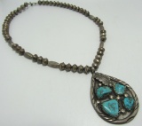 ANGIE CHEAMA ZUNI STERLING TURQUOISE NECKLACE