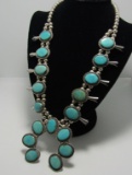 LARGE TURQUOISE STERLING SILVER SQUASH BLOSSOM