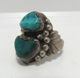 OLD PAWN TWO COLOR TURQUOISE STERLING RING SZ10