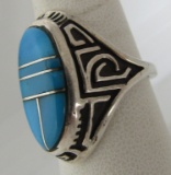 TURQUOISE INLAY RING STERLING SILVER SIZE 8